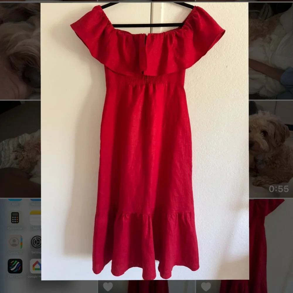 Reformation Baela Linen Dress Cherry - Size 4 - Picture 5 of 5
